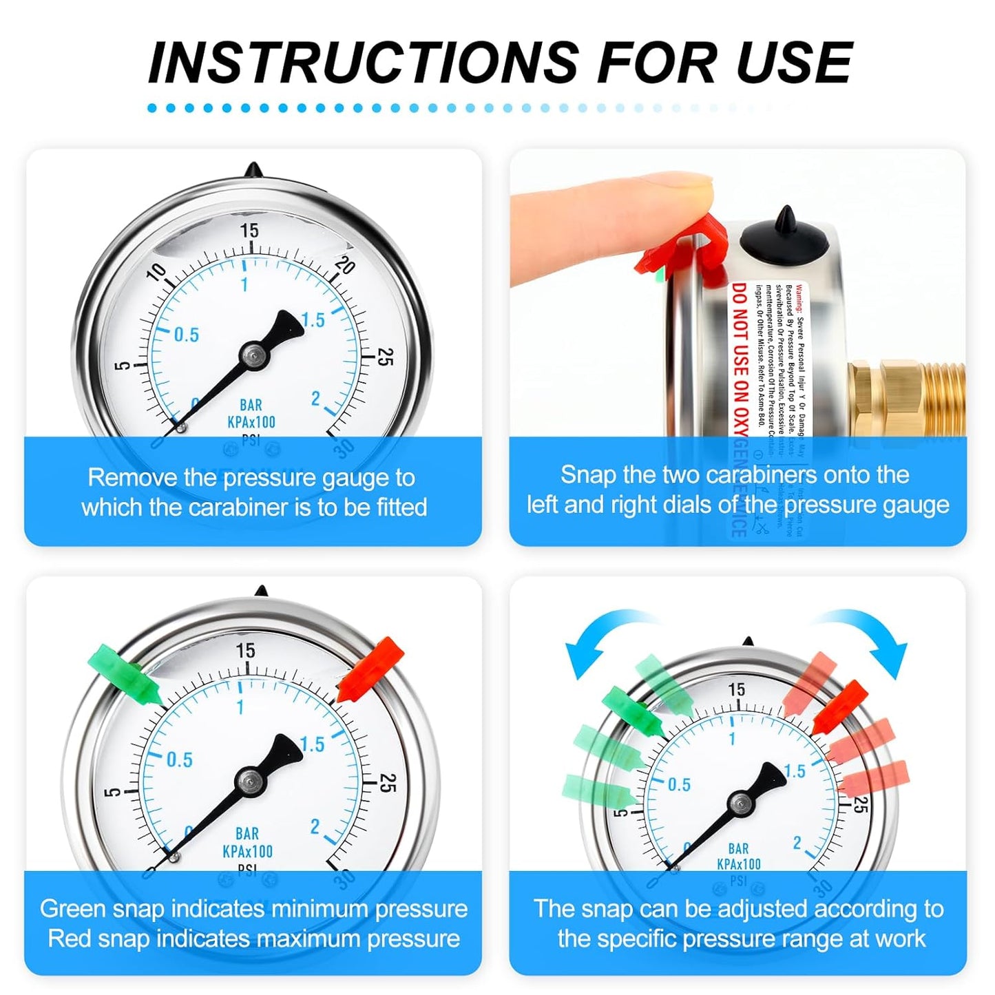 MEANLIN MEASURE 0~30Psi Liquid Filled Pressure Gauge 1/4" NPT 2.5" FACE DIAL Stainless Steel Glycerin Filled WOG Water Oil Air Back Mount (with 2PCS Snaps)