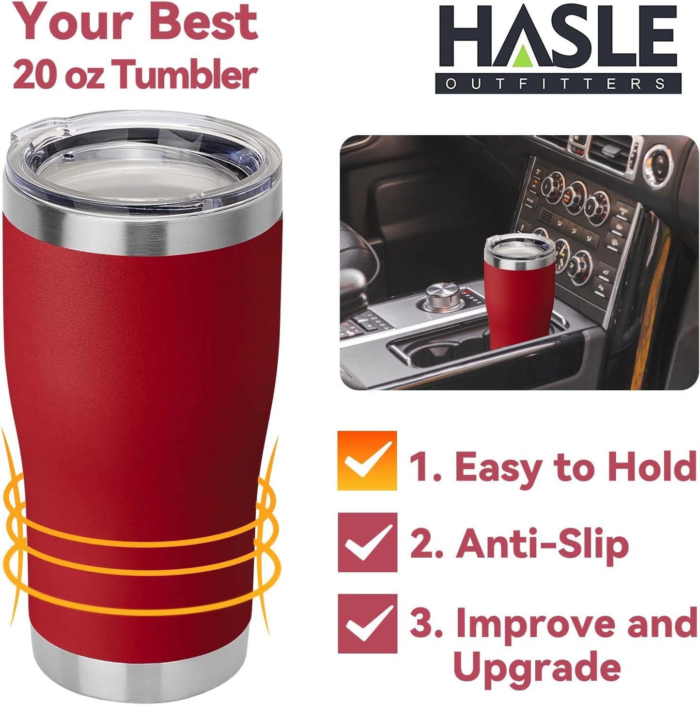 HASLE OUTFITTERS 20 oz Tumbler Bulk, Stainless Steel Tumblers with Lid, Vacuum Insulated Tumbler, Double Wall Powder Coated Cup, coffee mugs, Wine Red, 6 Pack