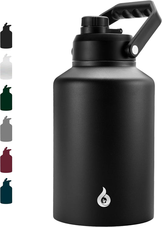BJPKPK One Gallon(128 oz) Insulated Water Bottle, Dishwasher Safe Stainless Steel Thermos, BPA Free Jug with Ergonomic Handle & Anti-slip Bottom, Large Water Bottle, Black