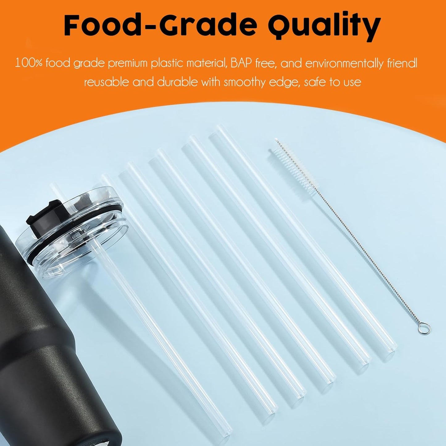 ALINK Clear Replacement Straws for Stanley 20oz 14oz Tumble, 6 Pack Reusable Straws for Stanley Quencher 20oz 14oz Cups with Cleaning Brush, Dishwasher Safe and BPA Free