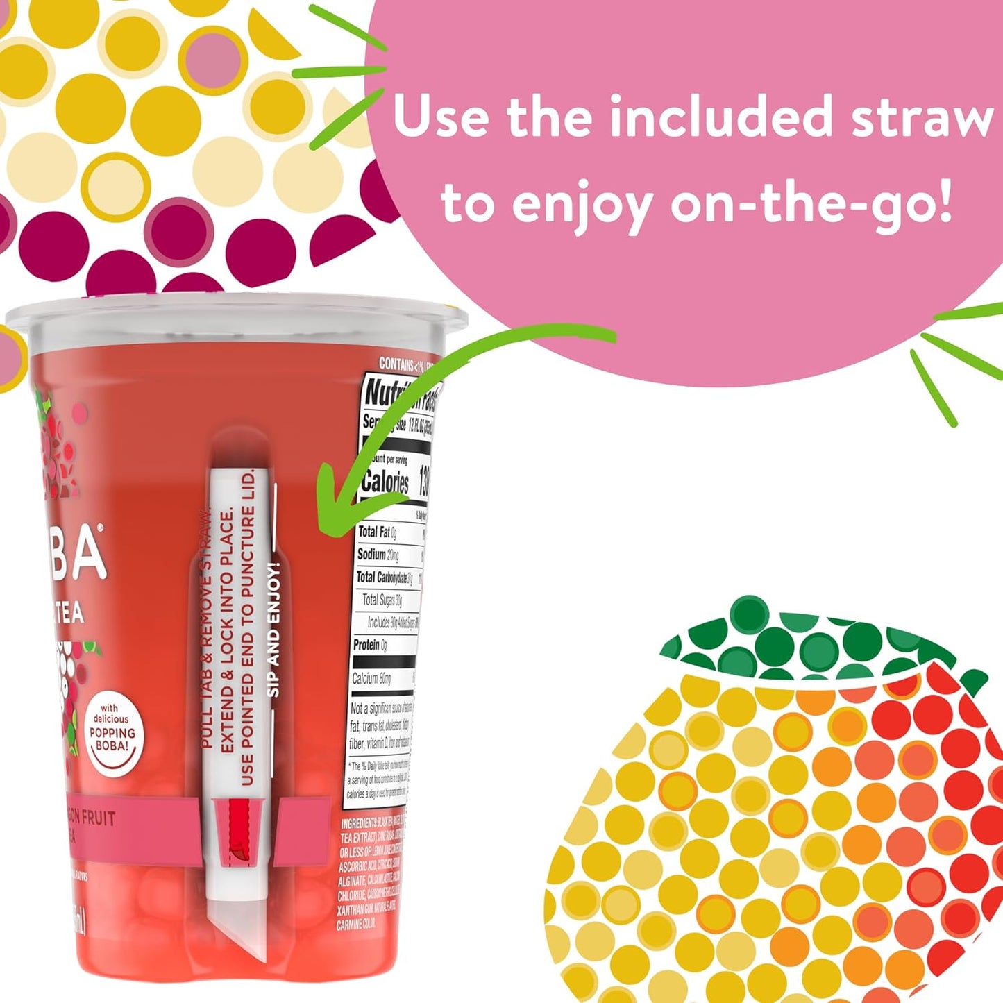 Joyba Bubble Tea Variety Pack, Mango Passion Fruit Green Tea & Raspberry Dragonfruit Black Tea with Popping Boba, 6 Pack, 12 fl. oz. Cups