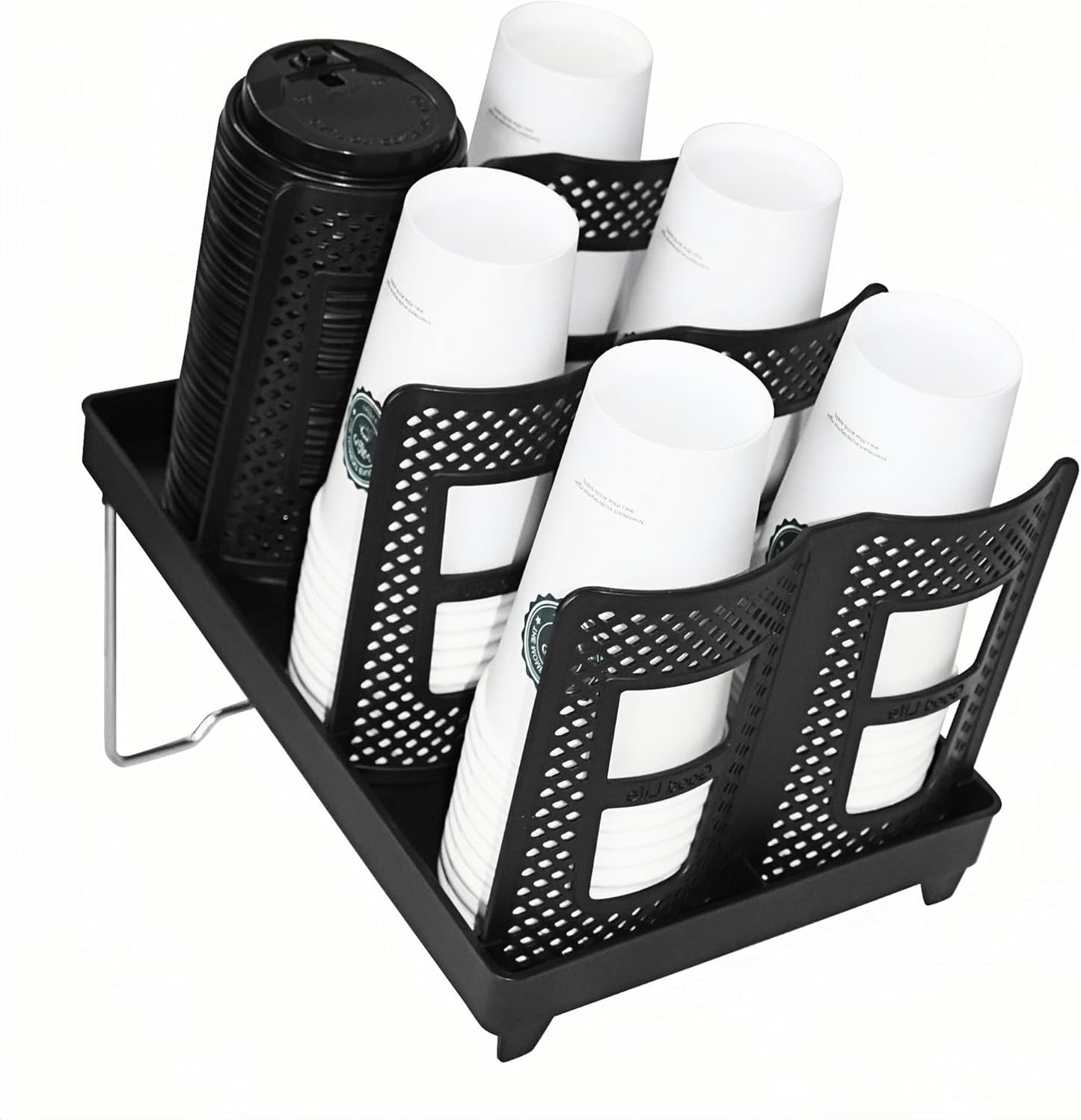 Cup Lid Dispenser and Dispenser Organizer Cup Display Stand,24 oz Plastic Coffee Cup Holder for Countertop,6Slots,Cup Display Stand on Restaurant,Bathroom,Kitchen,Coffee Shop