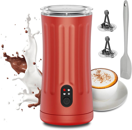 Milk Frother, Upgraded 4-in-1 Milk Frother and Steamer, Hot and Cold Foam Maker and Milk Warmer with Temperature Control & Auto Shut-Off, Frother for Coffee, Latte, Cappuccino, Matcha(Red)