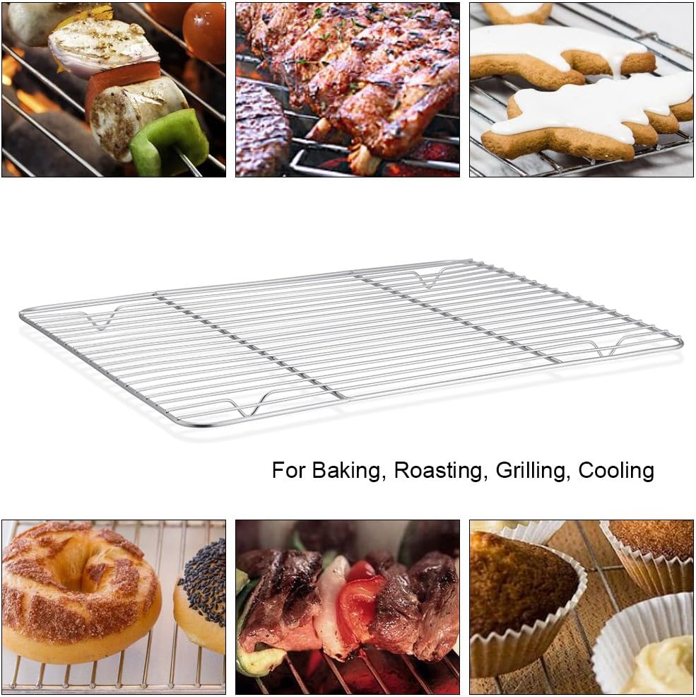 P&P CHEF Cooling Baking Rack Pack of 2, Stainless Steel Cooling Racks for Cooking Baking Roasting Grilling Drying, Dense Wires & Smooth Edge, Easy to clean, Silver, 9.7" x 7.3"