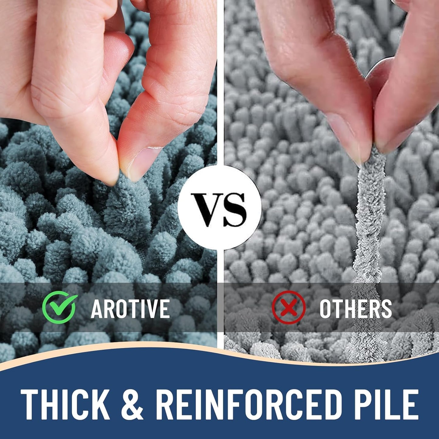 Arotive Luxury Chenille Bathroom Rug Mat, Extra Soft Thick Absorbent Shaggy Bath Rugs, Non-Slip Machine Wash Dry, Plush Bath Mats for Bathroom, Shower and Tub, 24x16, Smoky Gray