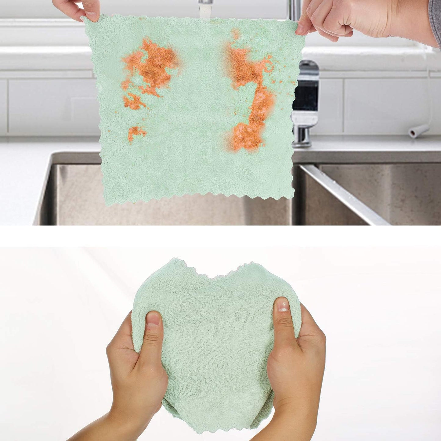 kimteny Cleaning Cloths Kitchen Towels Microfiber Washcloths Lint Free Dish Cloth Reusable Dishtowels Household Super Absorbent Fast Drying, 10"x10", Pack of 5 (Pink-Green)