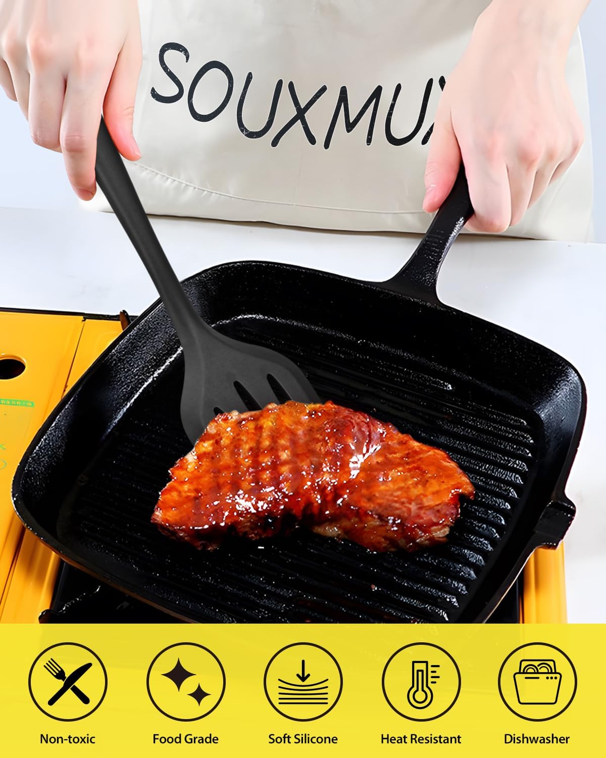 4 Pcs Silicone Kitchen Utensils Set, Wok Spatulas-Slotted Turner-Cooking Spoon-Slotted Spoon, Nonstick BPA Free High Heat Resistant Cooking Utensils for Frying, Mixing, Serving, Draining, Stirring