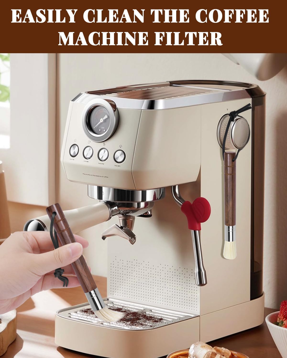 3 Pcs Portafilter Espresso Kit – Ebony Bristle Coffee Brush, Coffee Grinder Brush & Air Blower – Espresso Tool Kit for Machine, Grinder, Countertop