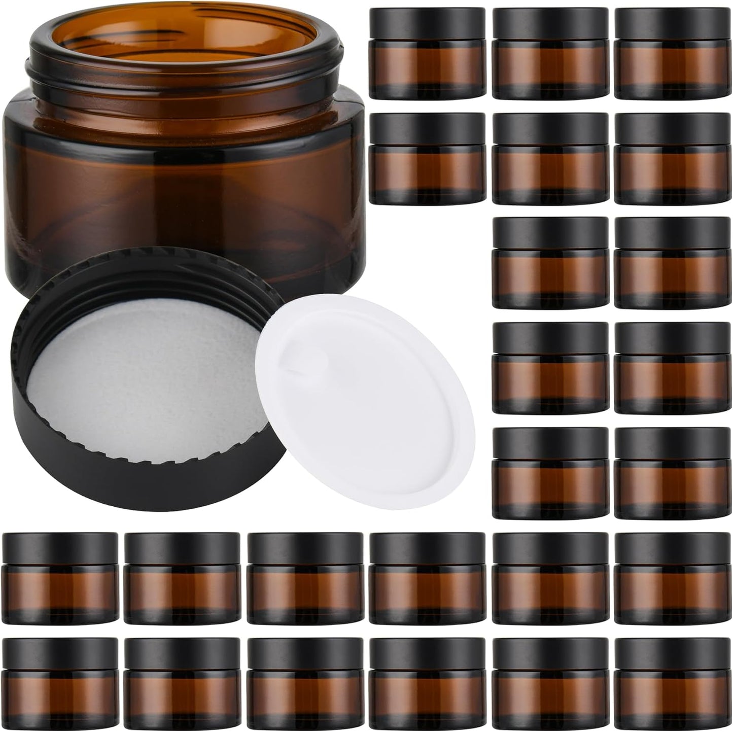 Glass Jars with Lids,Eco-Friendly Cosmetic Containers with Airtight Black Lids & Liners, Multi-Color Options for Cream, Lotion, Body Butter, DIY Skincare Travel Jars (Amber, 1oz)