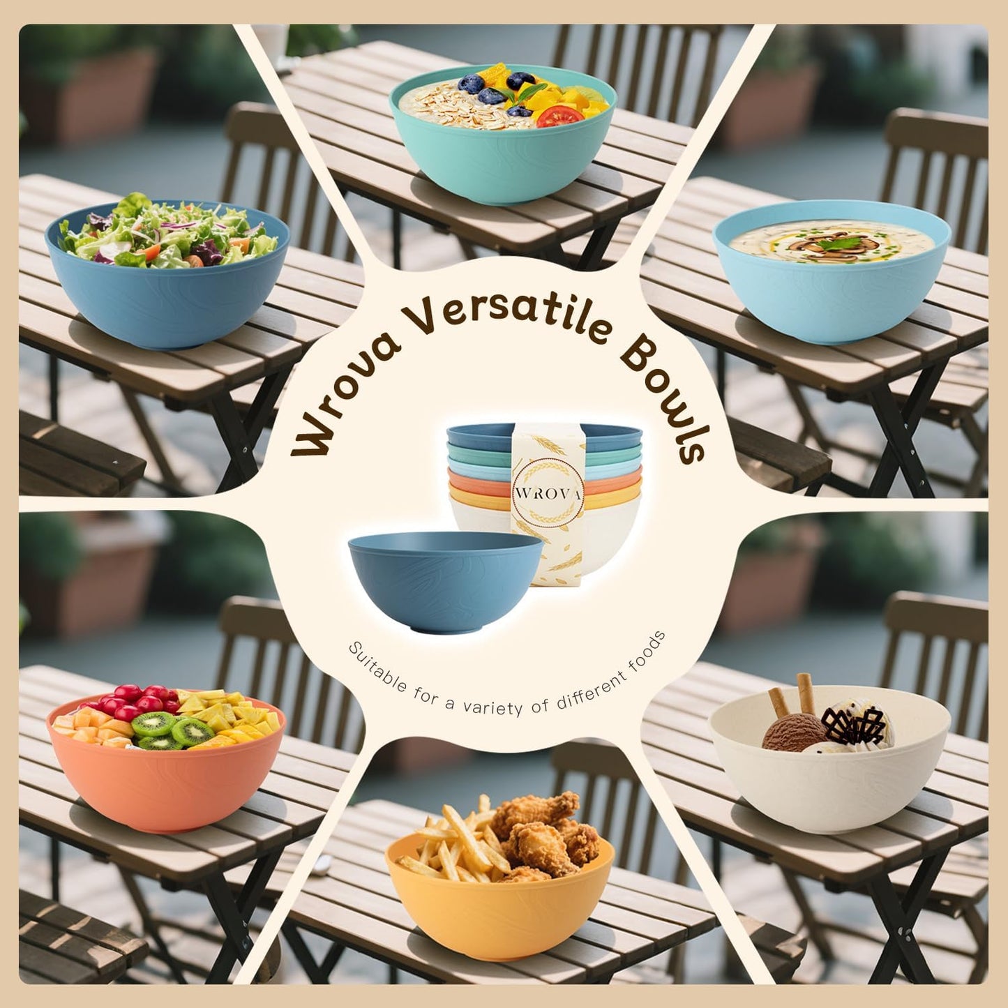 Wheat Straw Bowls for Kitchen set of 6,Anti-Scald Thick Soup Bowls 40oz,Microwave and Dishwasher Safe Bowl Sets, Unbreakable Cereal Bowl Sets. Vibrant Series