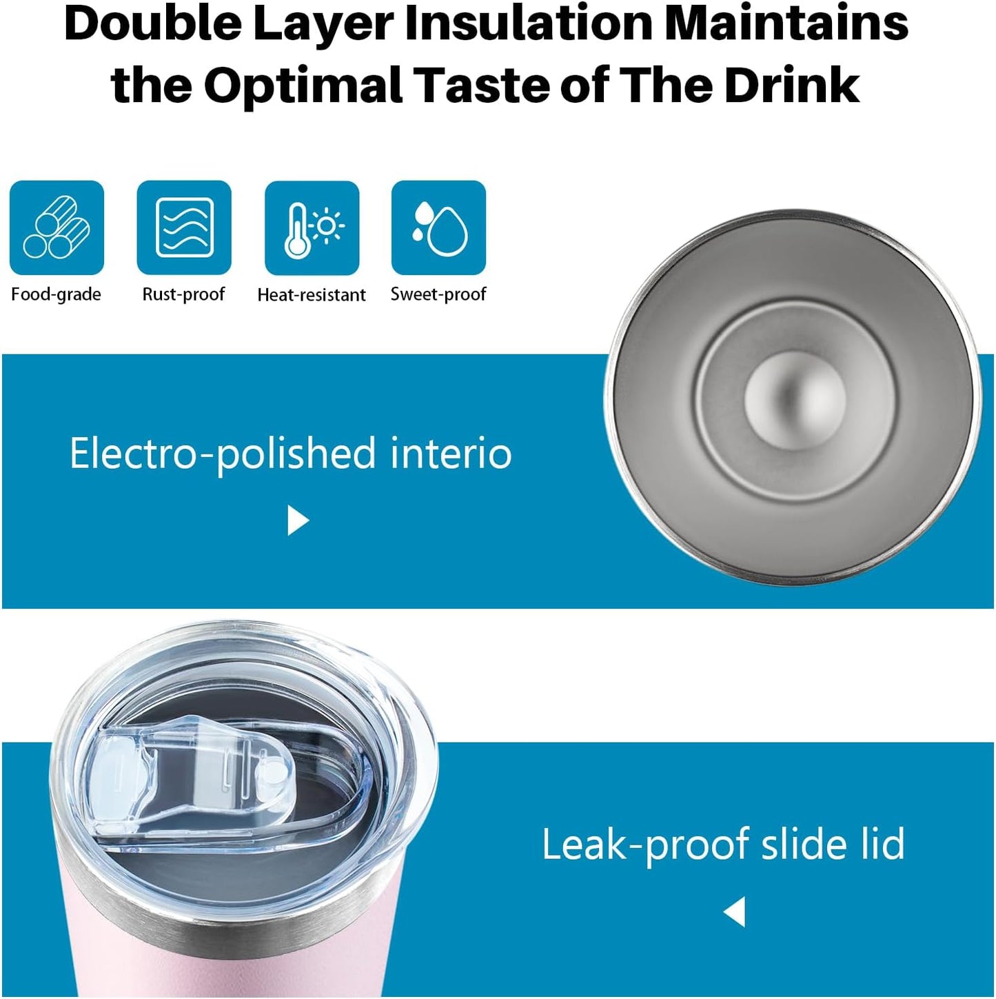 20 oz Skinny Tumbler with Lid and Straw,Stainless Steel Vacuum Insulated Tumbler Cup Double Wall Leak-proof Coffee Mug,Travel Thermal Water Tumbler for Office,Outdoor (Lavender/White/Pink/Teal)