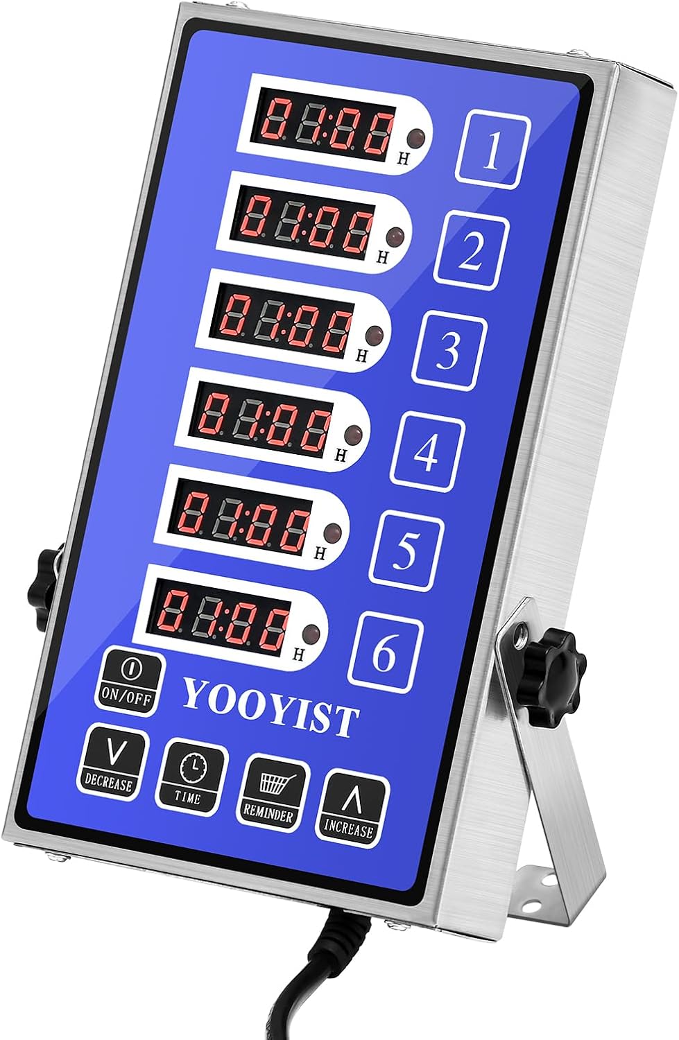 Kitchen Timers for Cooking – 6 Channel Commercial Kitchen Timer Restaurant Kitchen Supplies – Stainless Steel LED Technology Kitchen Timer Digital – Reminder Function, Loud Alarm, Blue