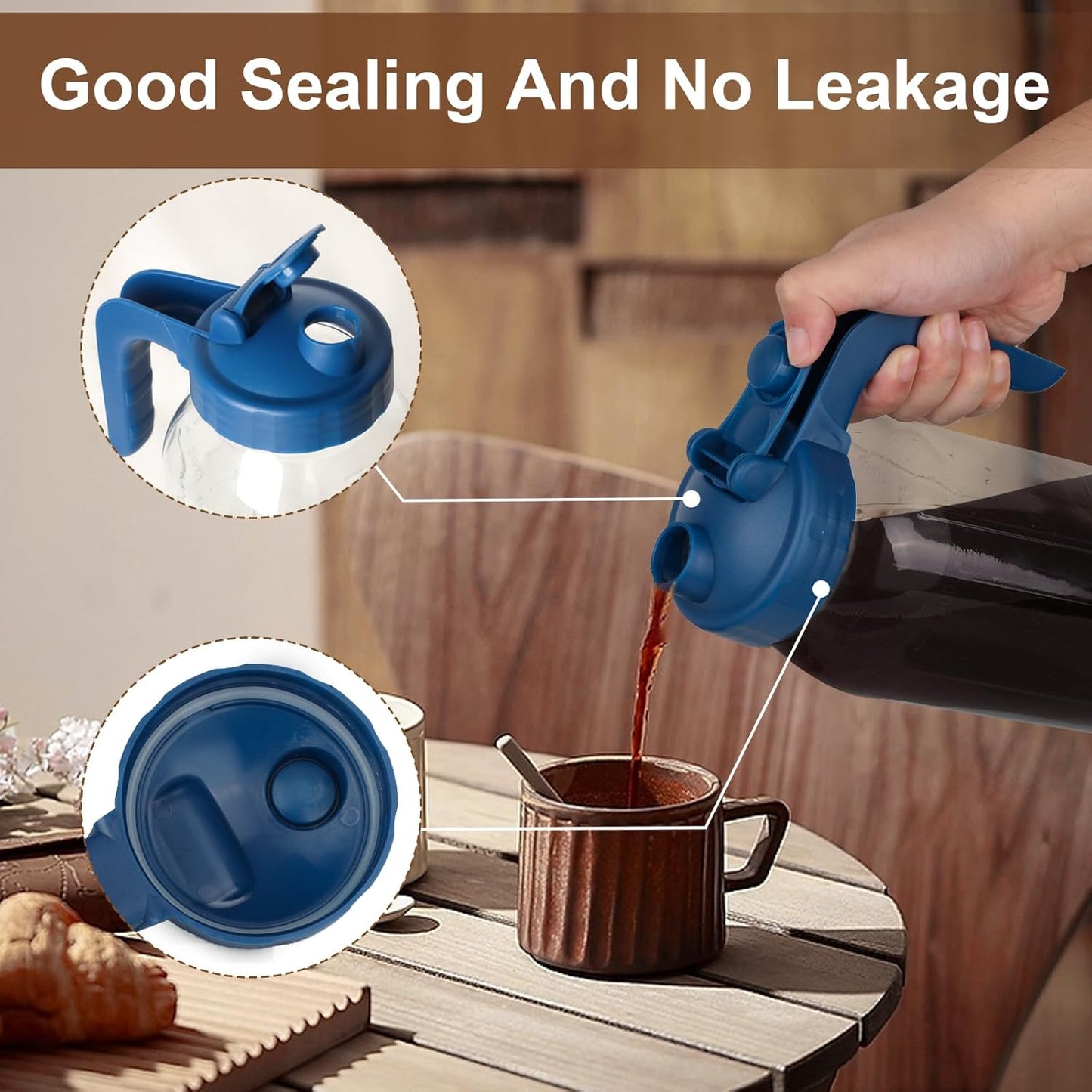 Cold Brew Coffee Maker Pitcher,64 Oz Heavy Duty Glass Mason Jar Pitcher with V-shaped Pour Spout Handle Lid,Stainless Steel Filter for Iced Coffee,Iced tea,Fruit Drinks,lemonade - Blue