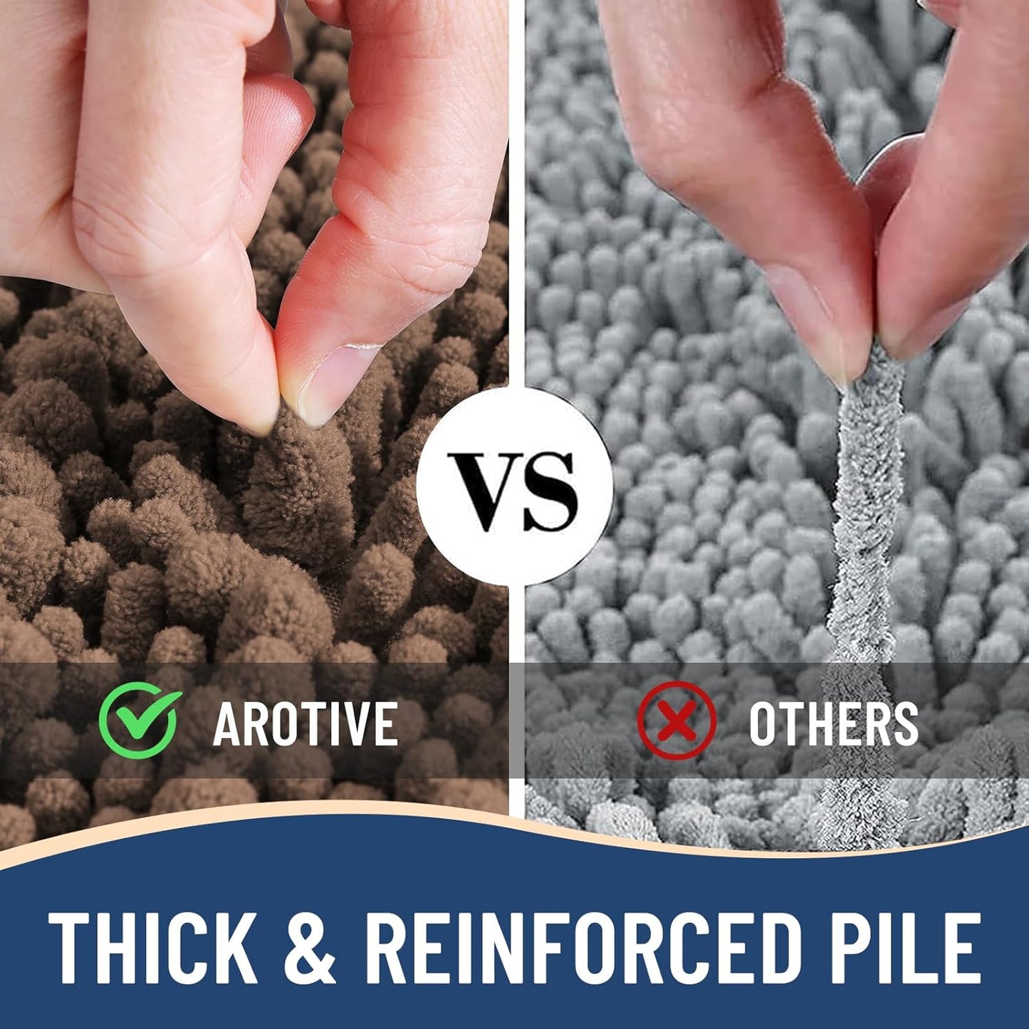 Arotive Luxury Chenille Bathroom Rug Mat, Extra Soft Thick Absorbent Shaggy Bath Rugs, Non-Slip Machine Wash Dry, Plush Bath Mats for Bathroom, Shower and Tub, 30x20, Mocha