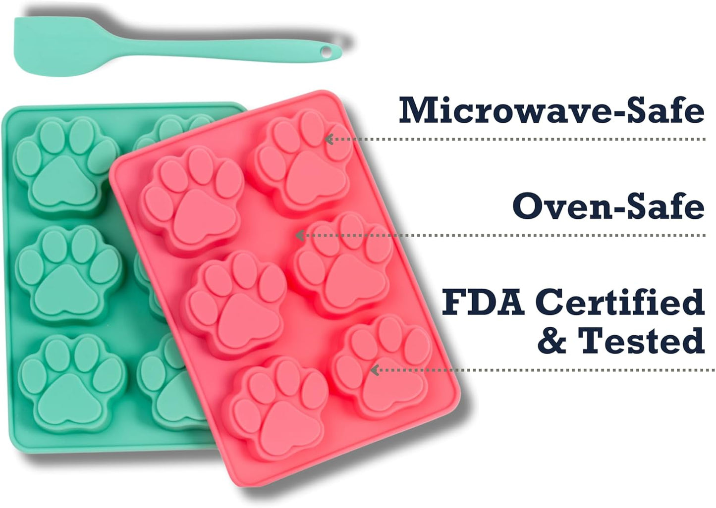 Country Living 3-Piece Silicone Baking Kit – Includes 2 Baking Trays (6-Cavity Paw Print Mold) & Spatula – Non-stick Silicone for Homemade Dog Treats, Candy, Chocolate, & Ice Cubes