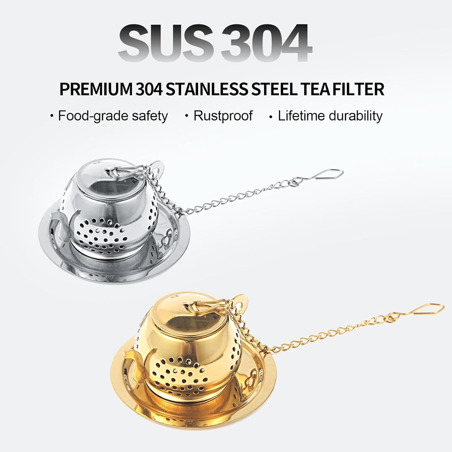 2-Pack Premium Tea Infusers with Spoon – 304 Stainless Steel Loose Leaf Tea Strainer & Steeper – Teapot Design for a Thoughtful Brewing Journey