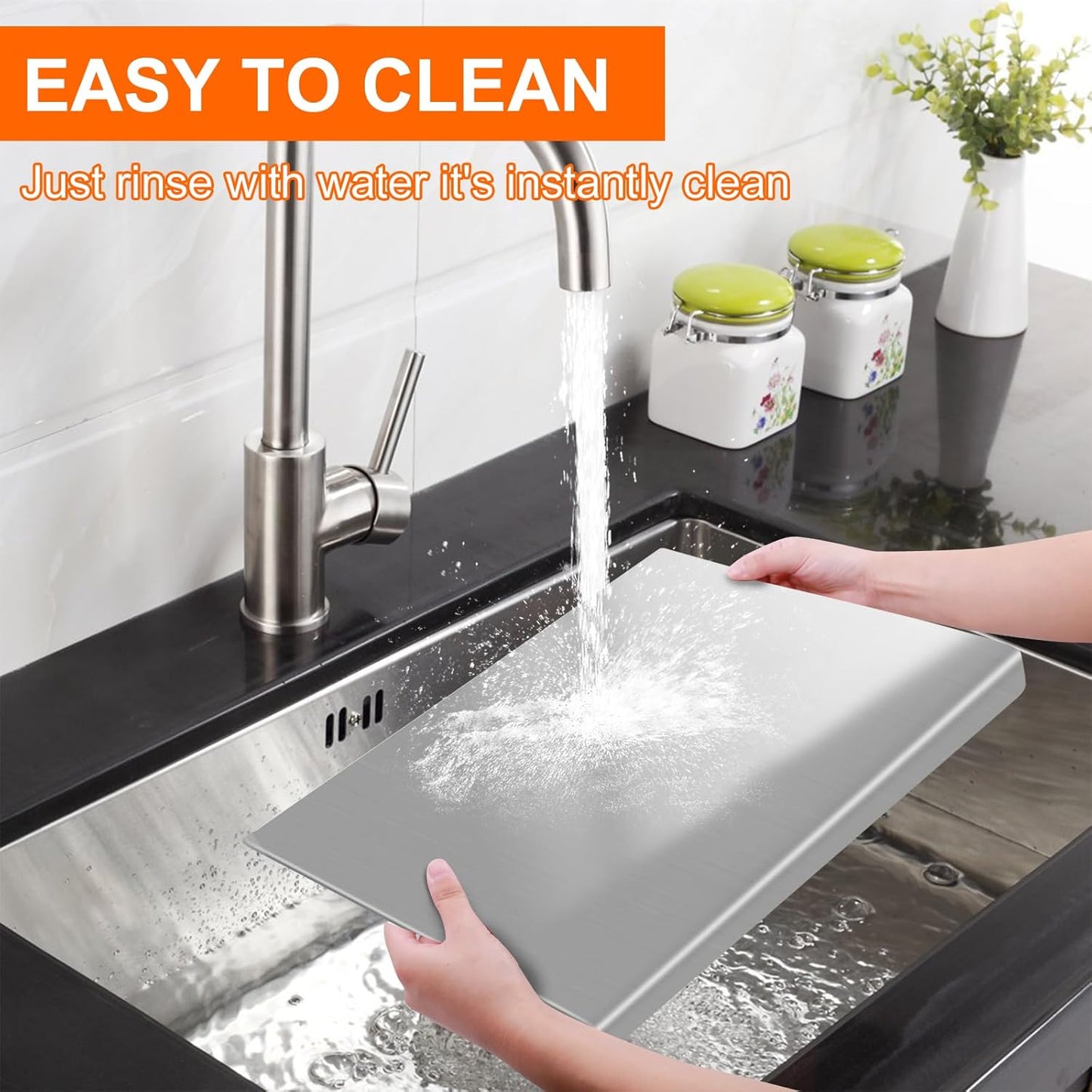 304 Stainless Steel Cutting Board with 2 Pack Non-Slip Mats, Yoposeo Heavy Duty Baking Cutting Chopping Boards for Kitchen, Meat, Fruits, Vegetables, Bread and Baking (19.7" X 15.7"/ 50 X 40cm)