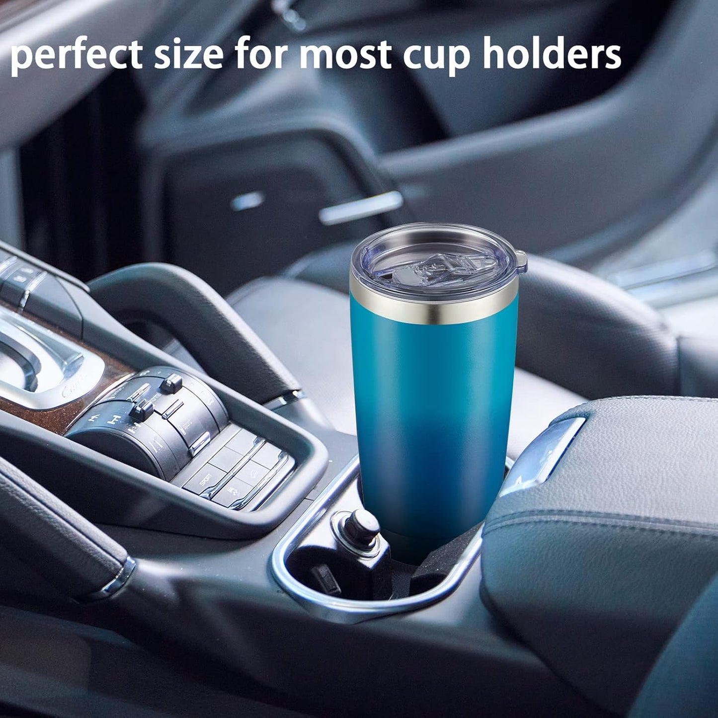 COMOOO 20oz Tumbler with Straw Stainless Steel Insulated Coffee Tumbler Cups Double Wall Vacuum Travel Coffee Mug with Splash Proof Sliding Lid for Hot Cold Drinks (Dark Night, 2 Pack)