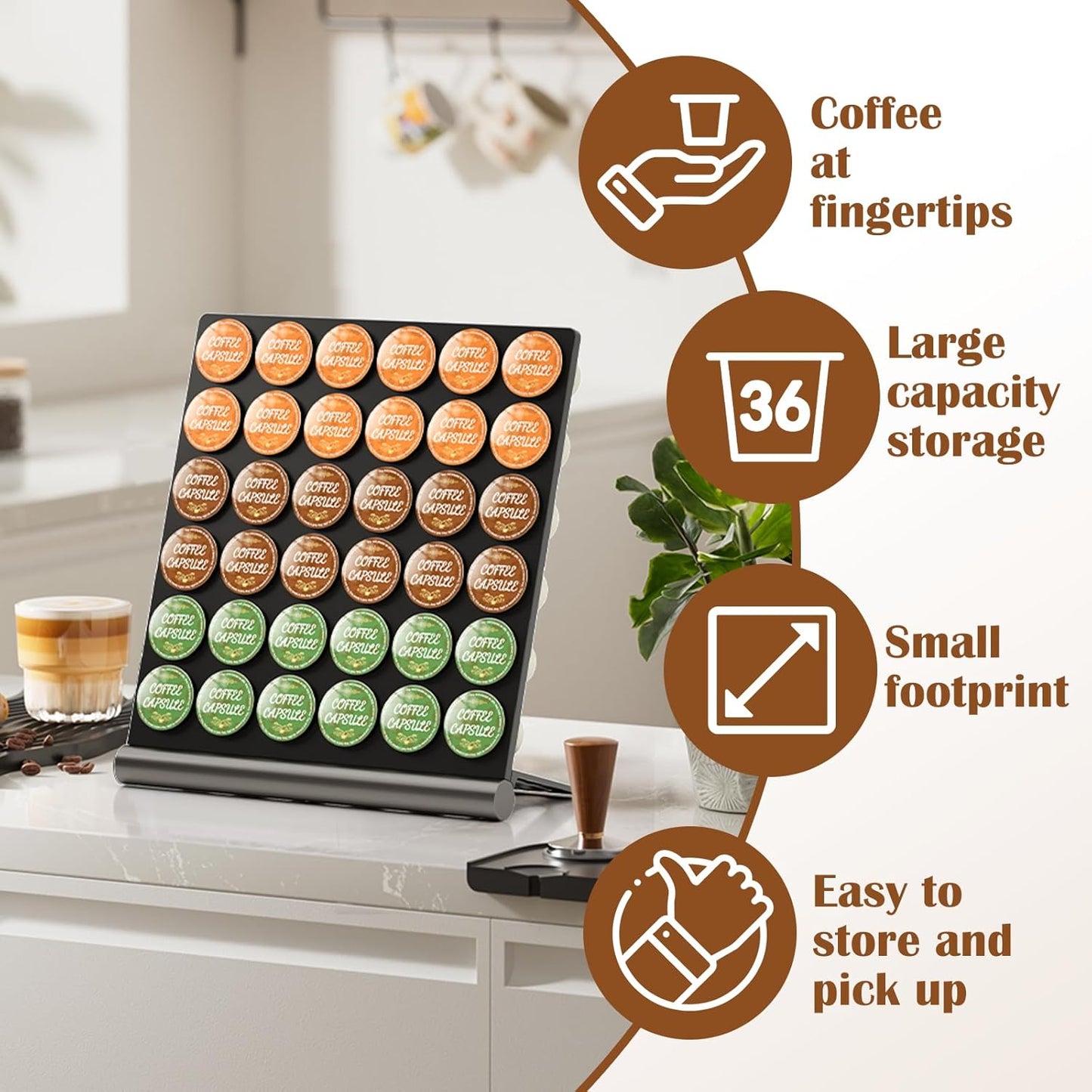 Coffee Pods Holder Organizer Compatible with K cup,36 Pods Large Capacity Coffee Pod Storage Organizer Compatible with keurig pods, Space Saving K-Cups Organizer for Kitchen Office Coffee Bar