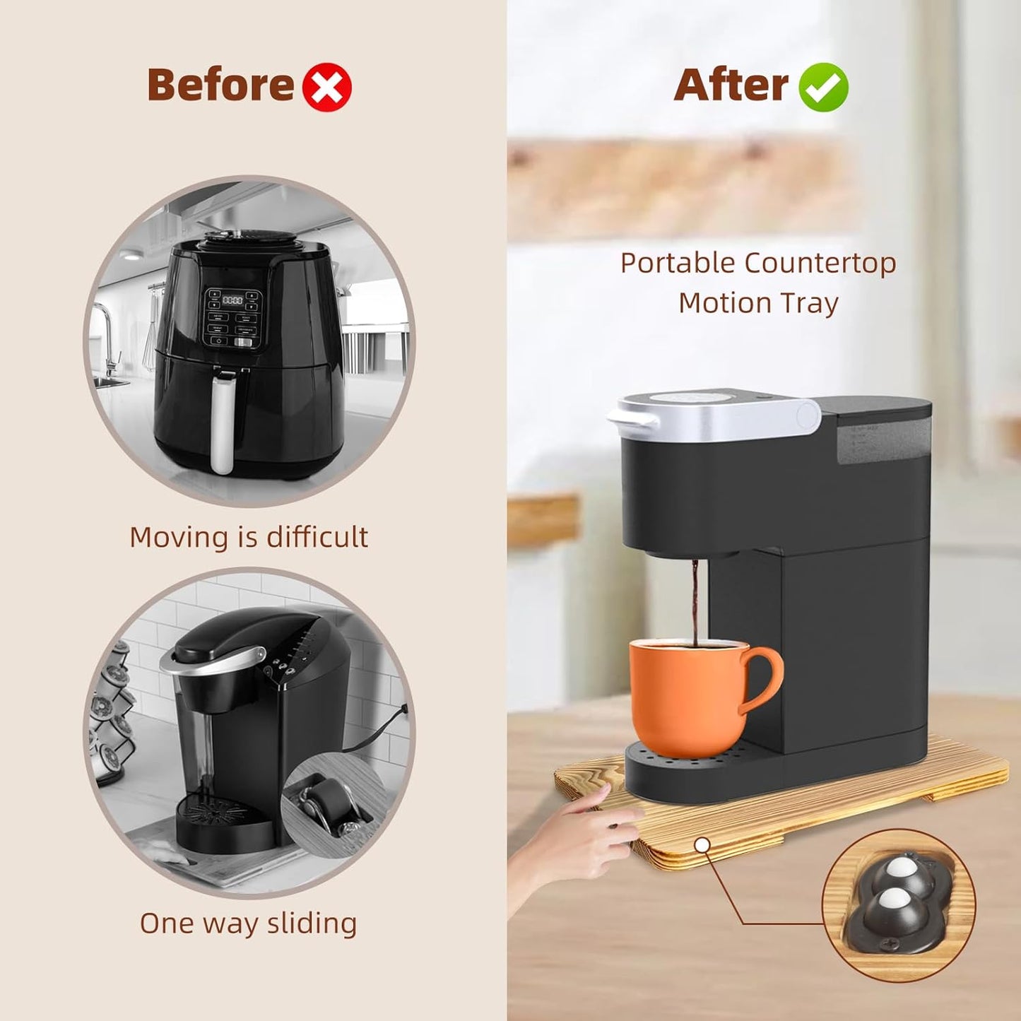 360° Rolling Tray Bamboo Appliance Slider, Appliance Sliders for Kitchen Appliances Sliding Tray for Coffee Maker Appliances Mat Easily from Under The Cabinet Wood(13.9"×9.4")