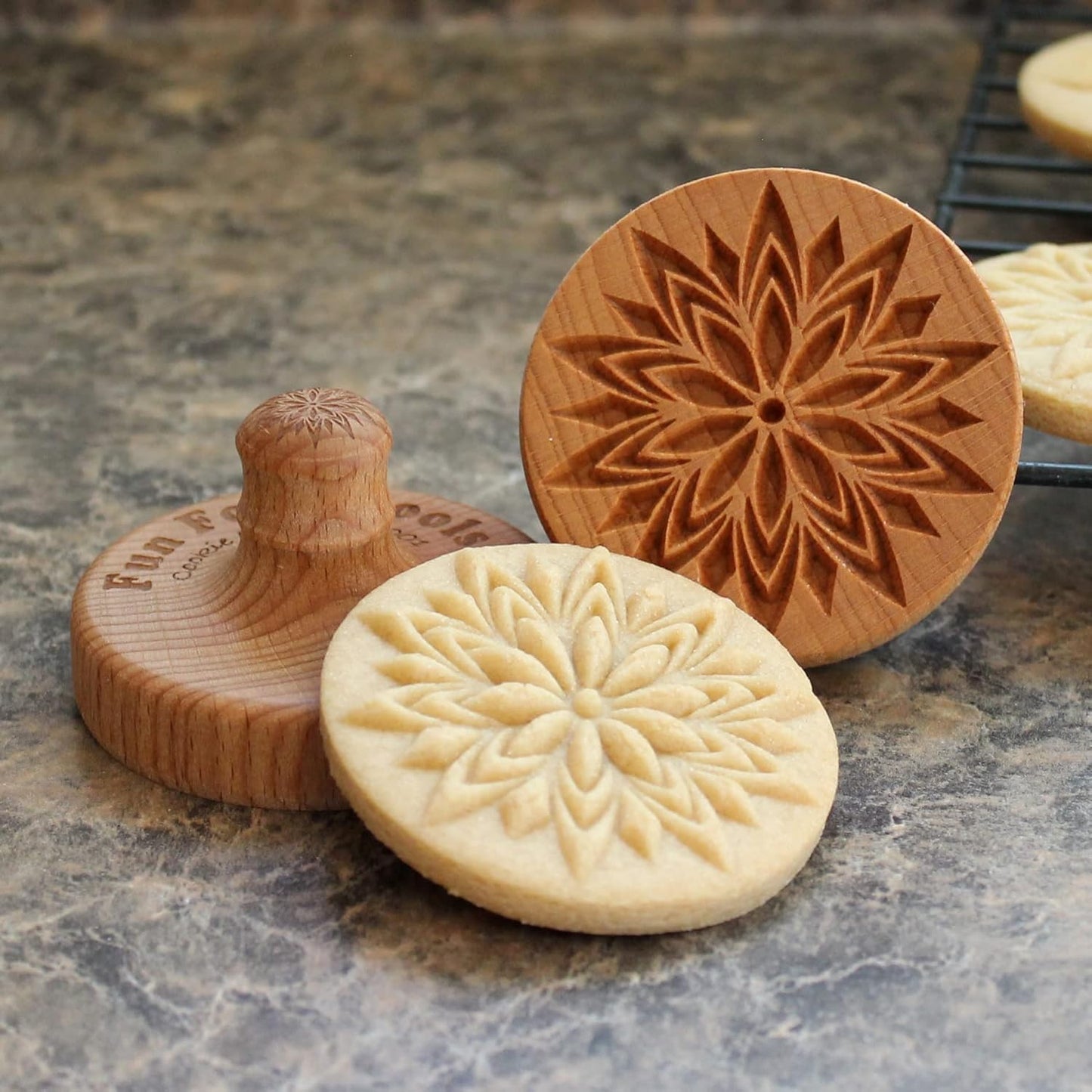 Wood Cookie Stamp, 2.5 Inch (Fancy Lotus CS-001)