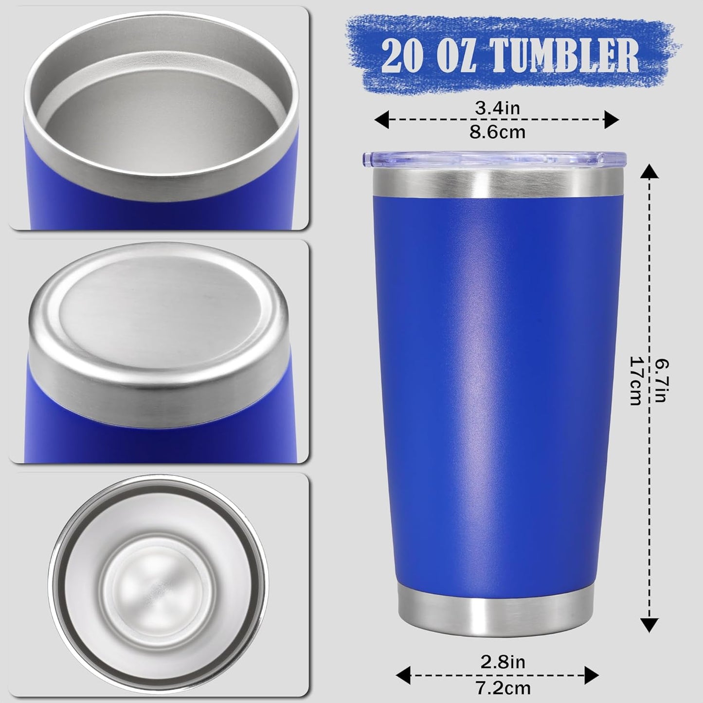 20 oz Tumbler Coffee Tavel Tumblers Bulk with Lid Stainless Steel Double Wall Vacuum Insulated Mug Powder Coated Cups fit Car Cupholder for Hot and Cold - Dark Blue, 8Pack