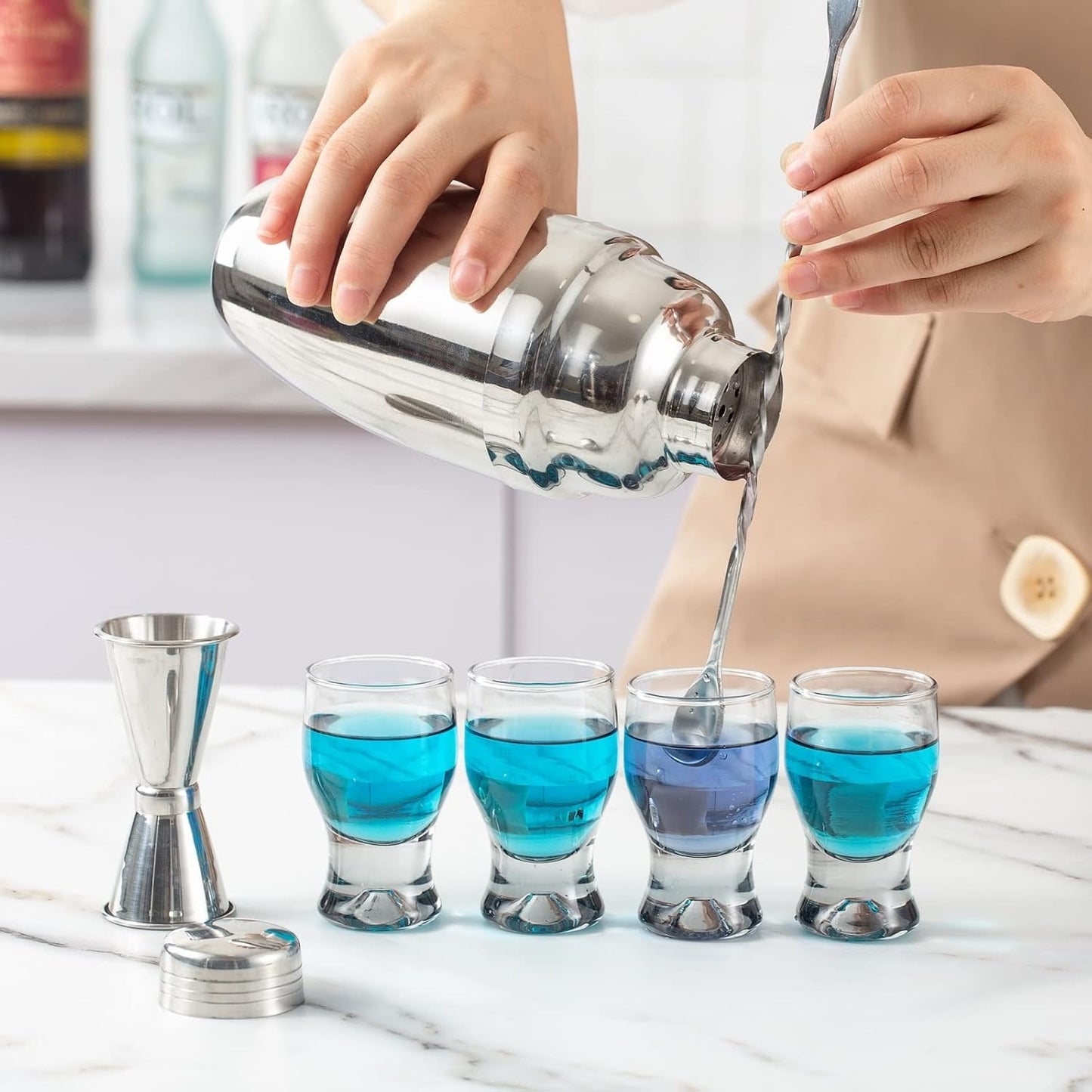 M&N HOME 6-Pack Shot Glass Set, 2-Ounce Shot Glasses, Christmas Shot Glasses - Smoky Grey Set