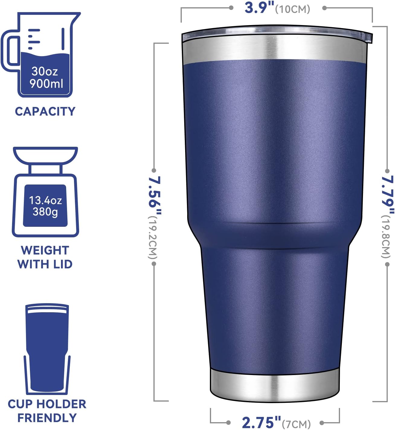 DOMICARE 30 oz Tumbler with Lid and Straw, Stainless Steel Tumblers Bulk, Insulated Vacuum Double Wall Travel Coffee Mug, Durable Powder Coated Tumbler Cups (Navy, 4)