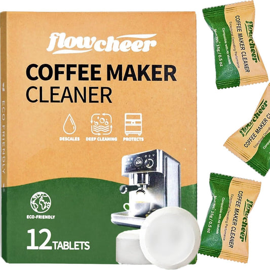 Coffee Maker Cleaner & Descaler Tablets 12-Pack - Coffee Machine Tablets for Keurig,Nespresso,Jura, Breville, Ninja, Deep Cleaning Coffee Pot Cleaner and Descaler for All Espresso Machines