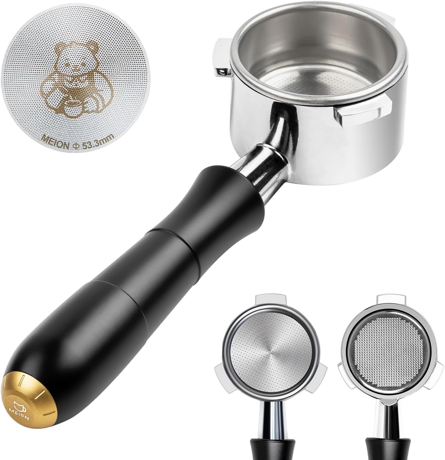 MEION 54mm Bottomless Portafilter Compatible with Breville Barista Express Machines, Sage, Barista Pro, BES870XL, BES878, BES880, Espresso Portafilter with 18g Filter Basket & Puck Screen