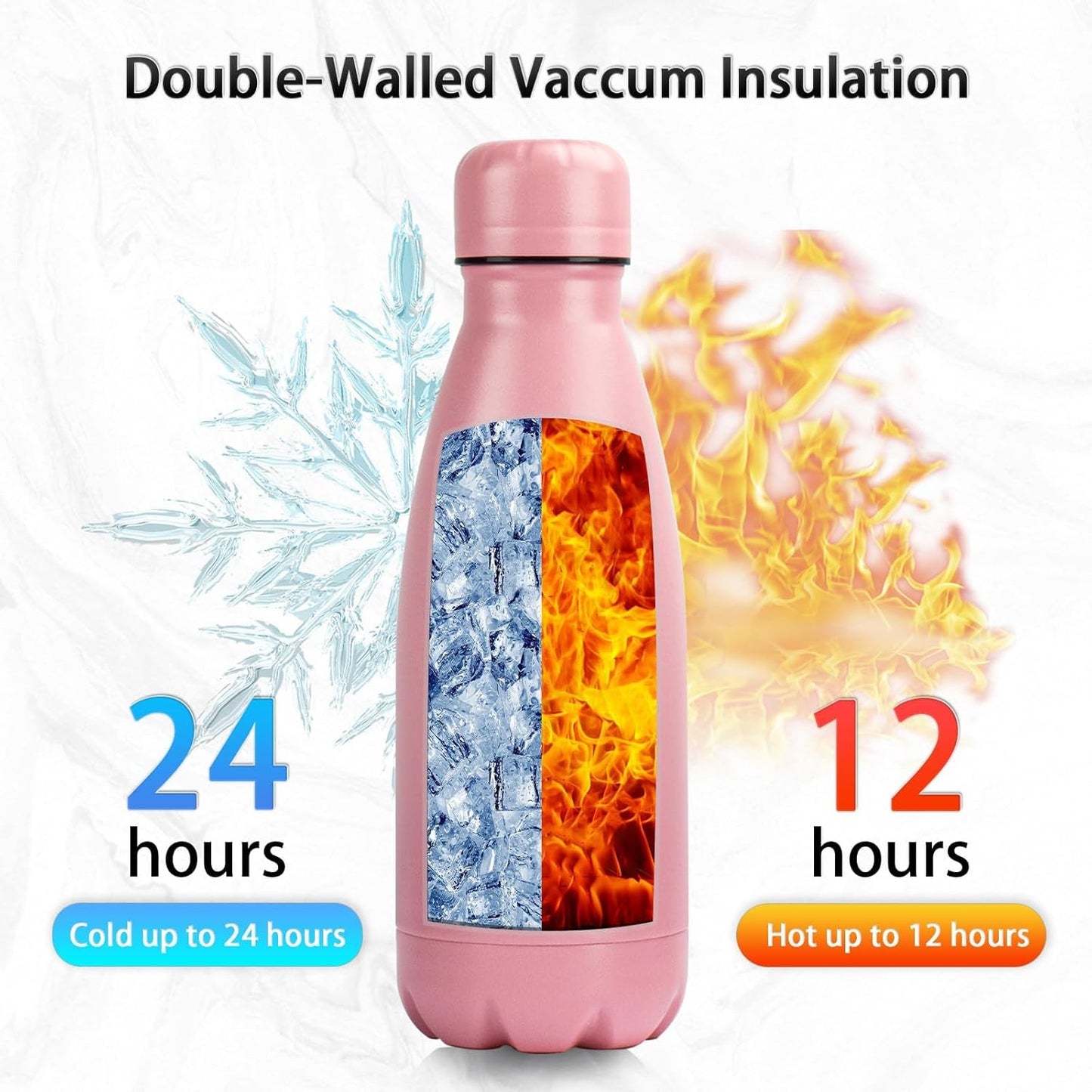 Insulated Water Bottle, 2 Pack-9oz Stainless Steel Water Bottles with straw lid, Metal Sports Water Bottles for Boys,Girls, Double Wall Vacuum BPA-Free Flask for School, Sports (Pink-Green)