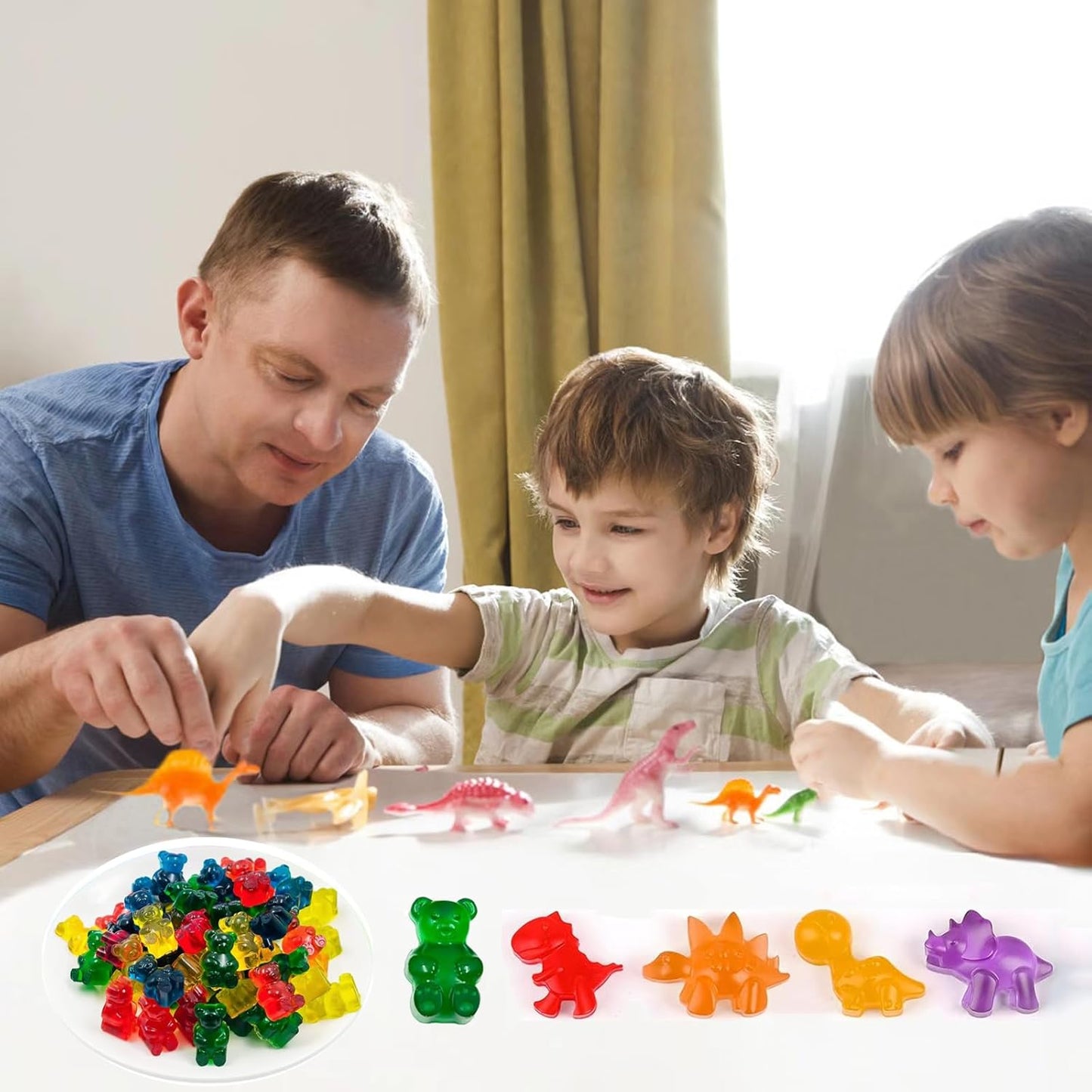 Gummy Candy Molds - Silicone Gummy Bear/Dinosaur/Hearts/Gummy Worm Mold for Kids with 2pcs Dropper,Non-stick and Bpa Free for Mini Candy Chocolate Gummies Baking