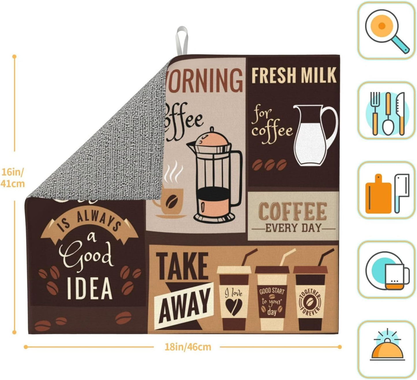 Retro Coffee Pattern Dish Drying Mat, Highly Absorbent Microfiber Kitchen Counter Pad Reusable Washable, 16*18"