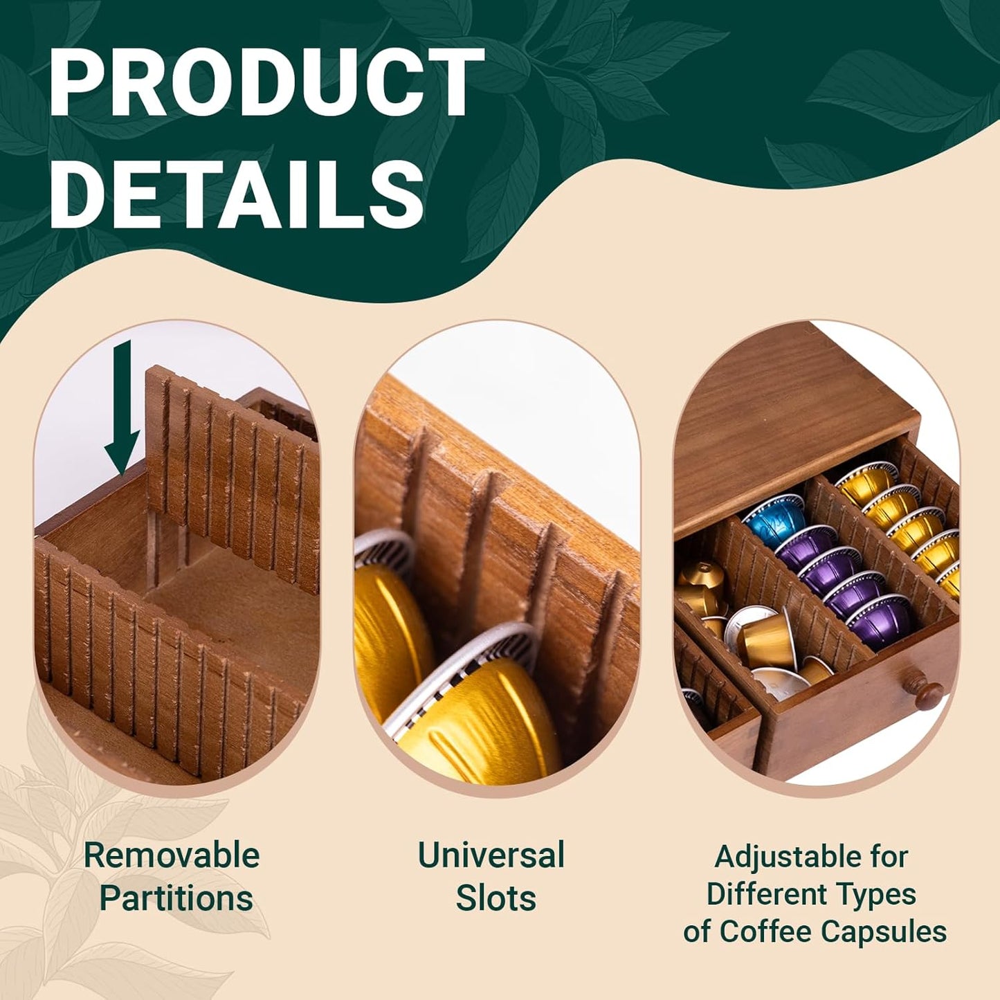 Coffee Pod Storage Holder, Pods Holder Storage for Coffee Capsules, Wooden Coffee Pod Organizer for Coffee Capsules,Extra Large Capatity Coffee Pods Storage