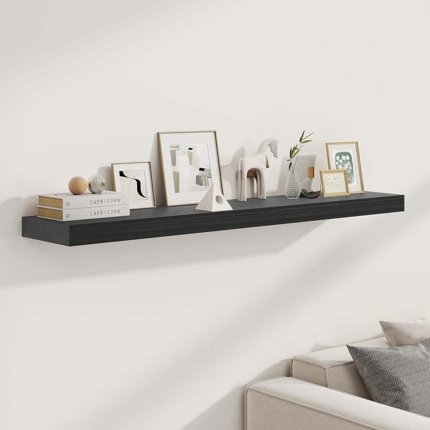 Fun Memories 48" Black Floating Shelves, 9.3 Inch Deep Floating Shelves for Wall, Rustic Wooden Wall Shelves for Home Decor, Large Fireplace Mantel for Storage, Deep Floating Shelf Set of 1