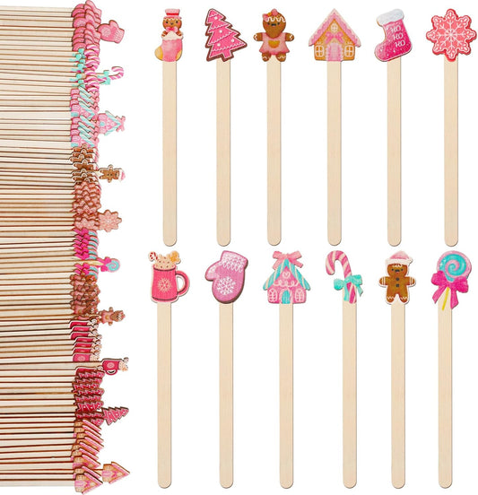 Jinei 120 Pcs Christmas Gingerbread Man Coffee Stir Sticks Natural Wooden Disposable Drink Stirrers for Hot Chocolate Milkshake Cocktail Restaurant Home Office