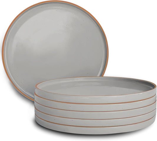 Mora Ceramic Flat Dinner Plates Set of 6, 10.5 in High Edge Dish Set - Microwave, Oven, and Dishwasher Safe, Scratch Resistant, Modern Dinnerware- Kitchen Porcelain Serving Dishes - Earl Grey