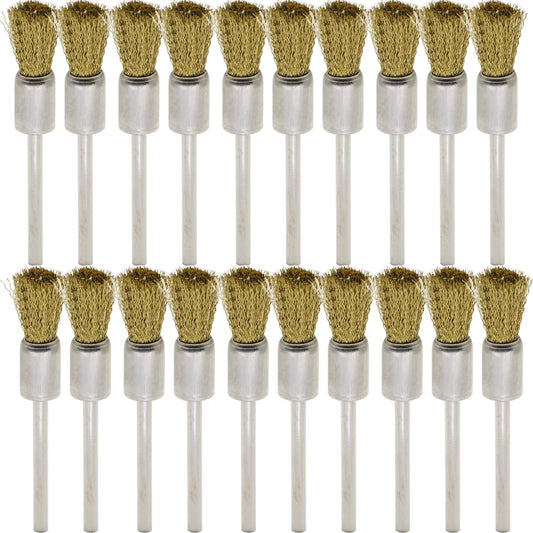 20PCS Brass Wire Brushes - Metal Rust Removal, Cleaning, and Polishing - 8mm Diameter, 1/8″ (3mm) Shaft - Removes Burrs, Dust, and Oxide Layer - Handles Rough Surfaces - Rotary Tool Accessories