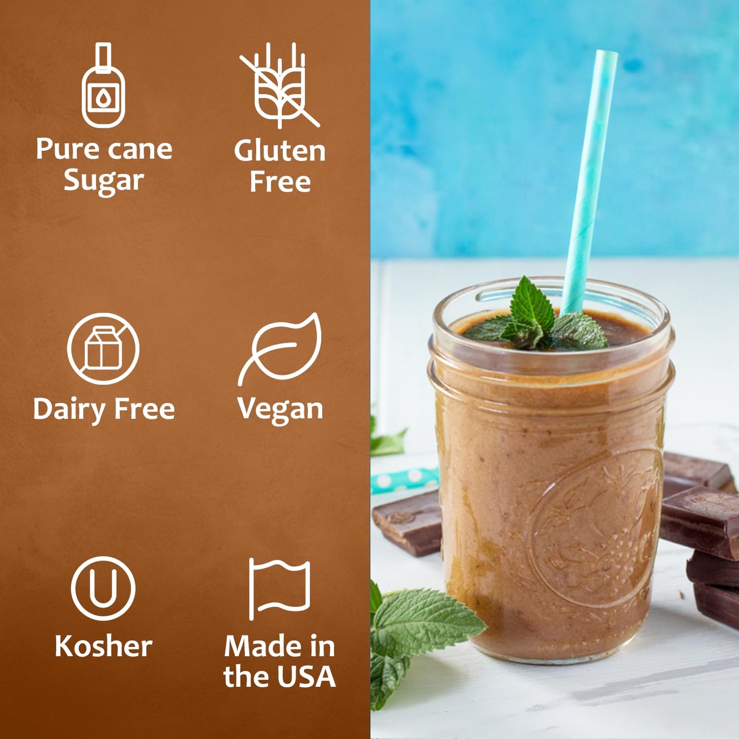 Syruvia Chocolate Mint Coffee Syrup - 25.4 fl oz - Kosher Coffee Syrups, Gluten Free, No Coloring, Perfect for Drinks, Soda, Shakes, Desserts, and More.