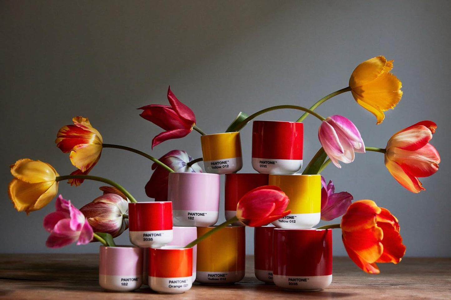 Copenhagen Design Pantone Latte Cup - Double Wall Thermo - Cappuccino Handleless Mug - 7.44oz/220ml, Red 2035