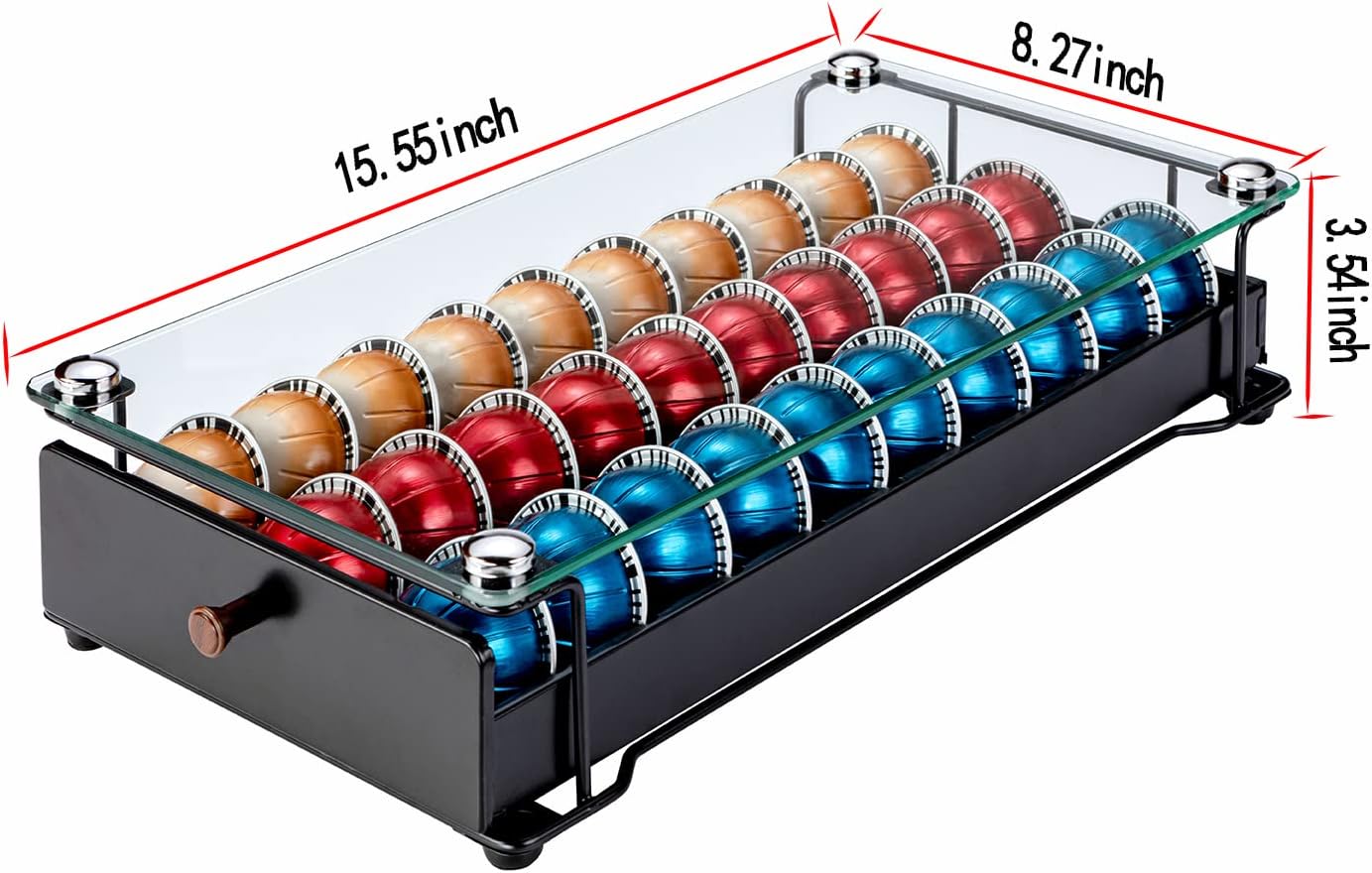 Rice rat Vertuo Capsule Holder Drawer for Nespresso With Glass (Class-30 Pods)