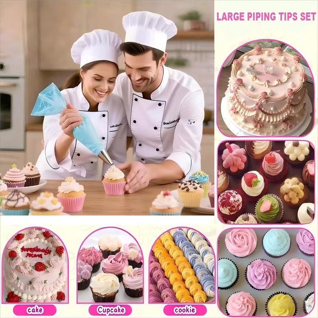 Large Piping Tips Set, Stainless Steel Cake Decorating Icing Tips Nozzles, Pastry Cake Decorating Tips Baking Tools For Cookies Cupcake Decorating Kit (1M 2D 1A 6B 853 895 114)