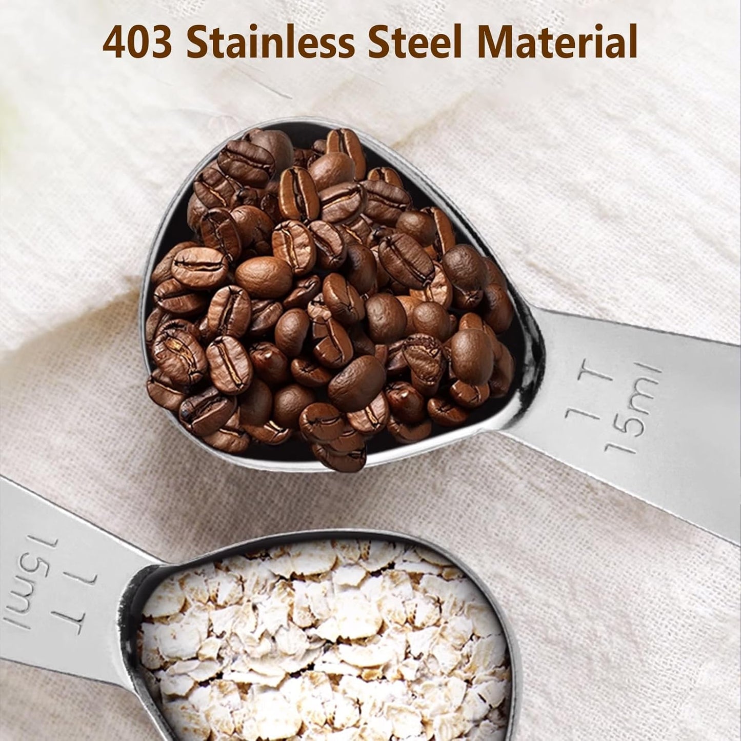 Coffee Scoop Set, 1 Tablespoon Stainless Steel Measuring Spoon for Ground Coffee, Protein Powder, Sugar & Beans, Short Handle, 2 Pieces, Fits in Canisters