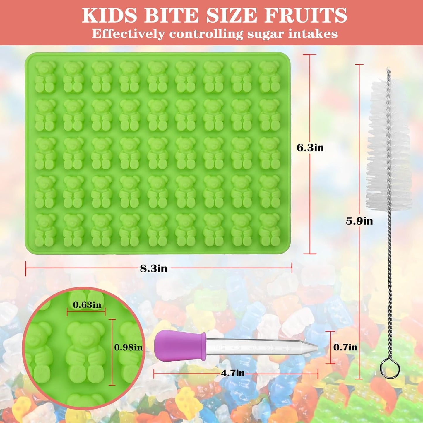 Large Gummy Bear Molds Candy Molds, No Stick Chocolate Candy Gummy Molds,Gummie Molds Premium Silicone,Pack of 4 with 2 Droppers