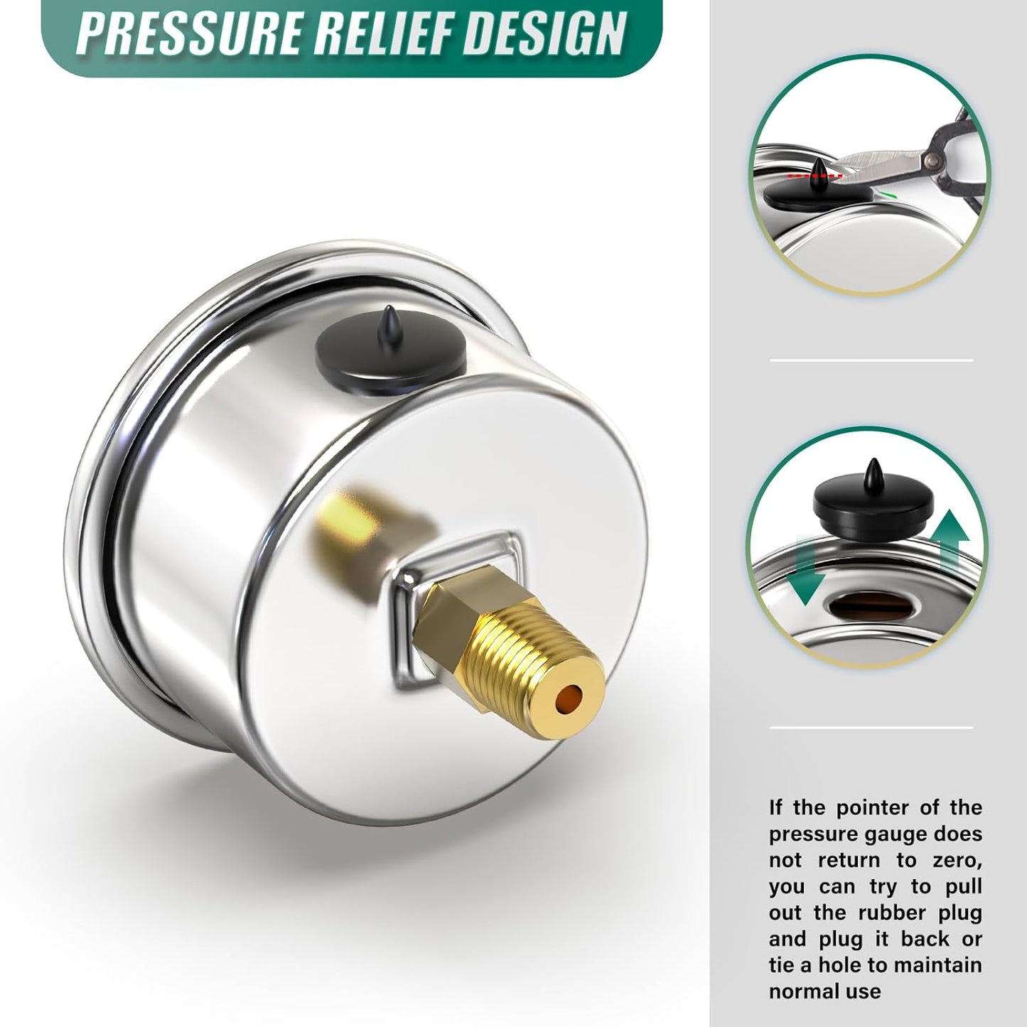 0-200PSI Stainless Steel Glycerin Filled Pressure Gauge 1.5" Black Dial Size, 1/8" NPT Back Mount, for Tube, Water Pump, Gas, Liquid, Pressure Test (with Range Mark Pointer)