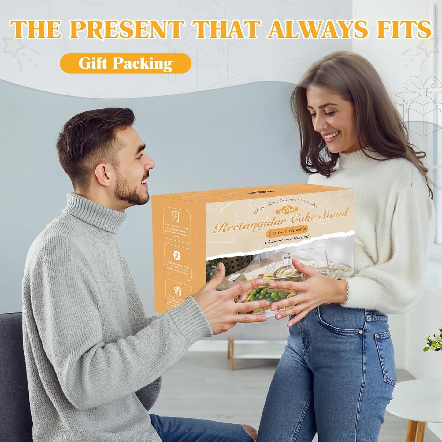 Acacia Wood Cake Stand with Lid - 15" Rectangular 2-in-1 Serving Board & Dessert Display, Shatterproof Acrylic Cake Dome Cover(5.1" high), Charcuterie Platter for Cheese, Fruit, Appetizers (15 inch)