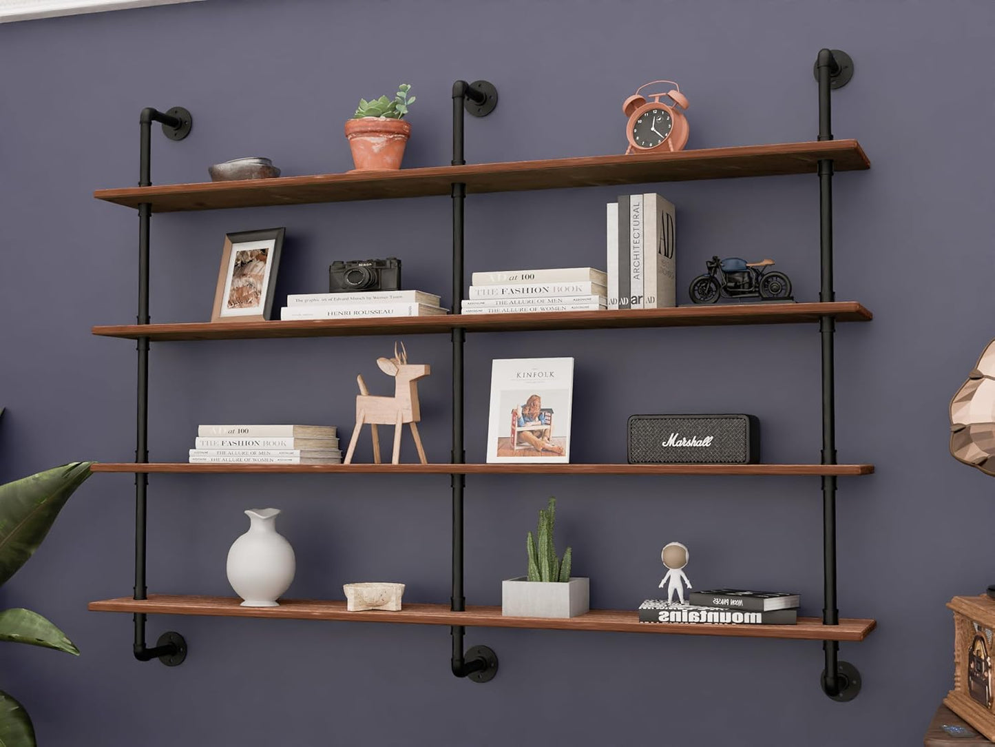 Floating Shelves for Wall Bookshelf Industrial Pipe Shelving Shelves 60 Inch Natural Wood Planks Rustic Wall Shelves Hanging Bookshelves Farmhouse Kitchen Shelving