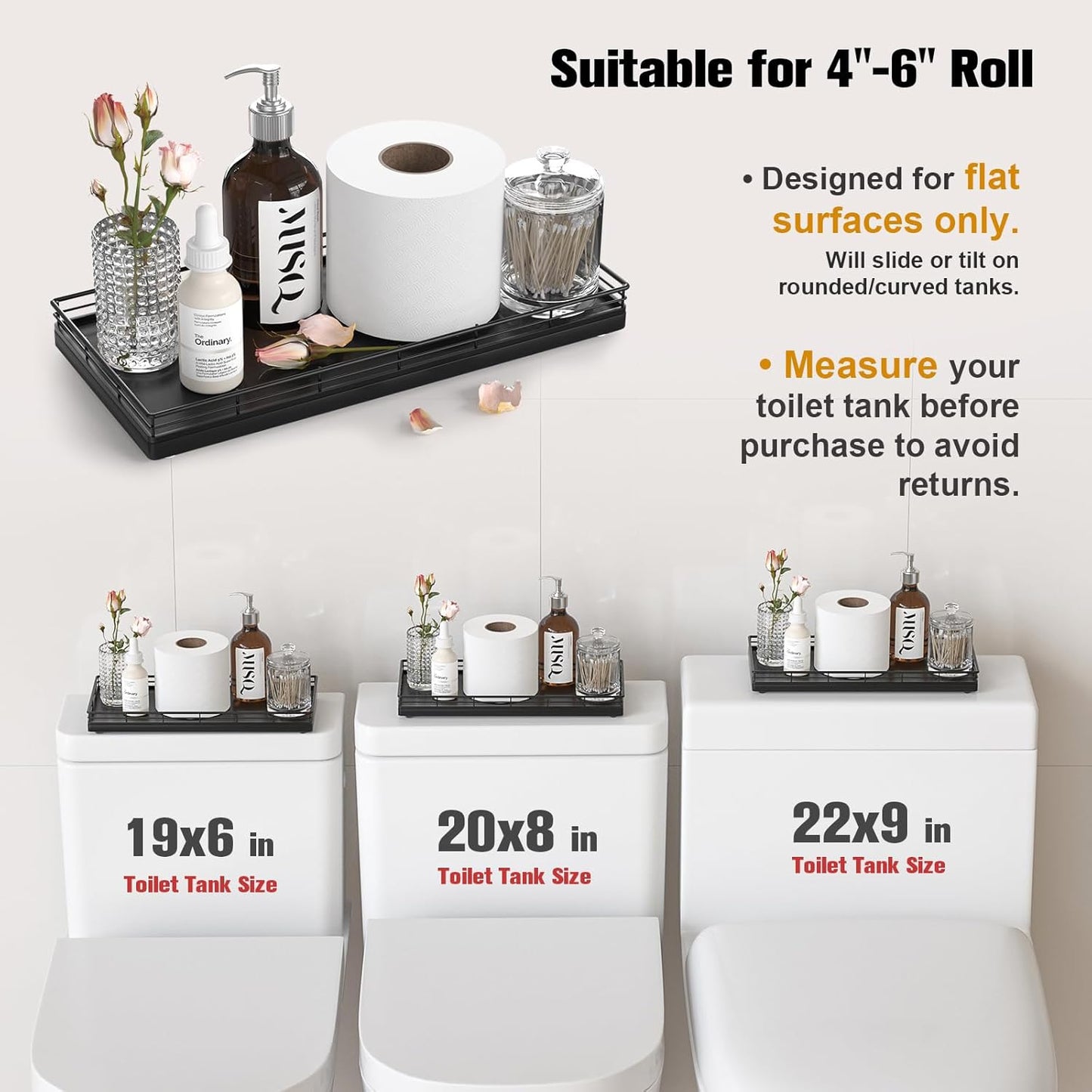 Bathroom Toilet Tank Tray, 13" Wood Storage Basket Back of Toilet Basket Organizer, Vanity Tray for Perfume Makeup Candle Kitchen Counter Coffee Table Bar Decor Rustic