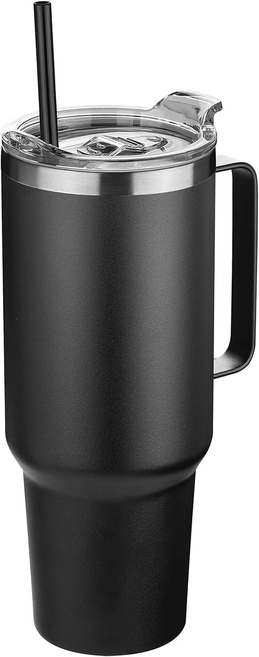 HASLE OUTFITTERS 40 oz Stainless Steel Tumbler with Handle, Vacuum Insulated Tumblers Bulk, Reusable Double Wall Travel Coffee Mug, Durable Powder Coated Water Bottle(Black, 1)