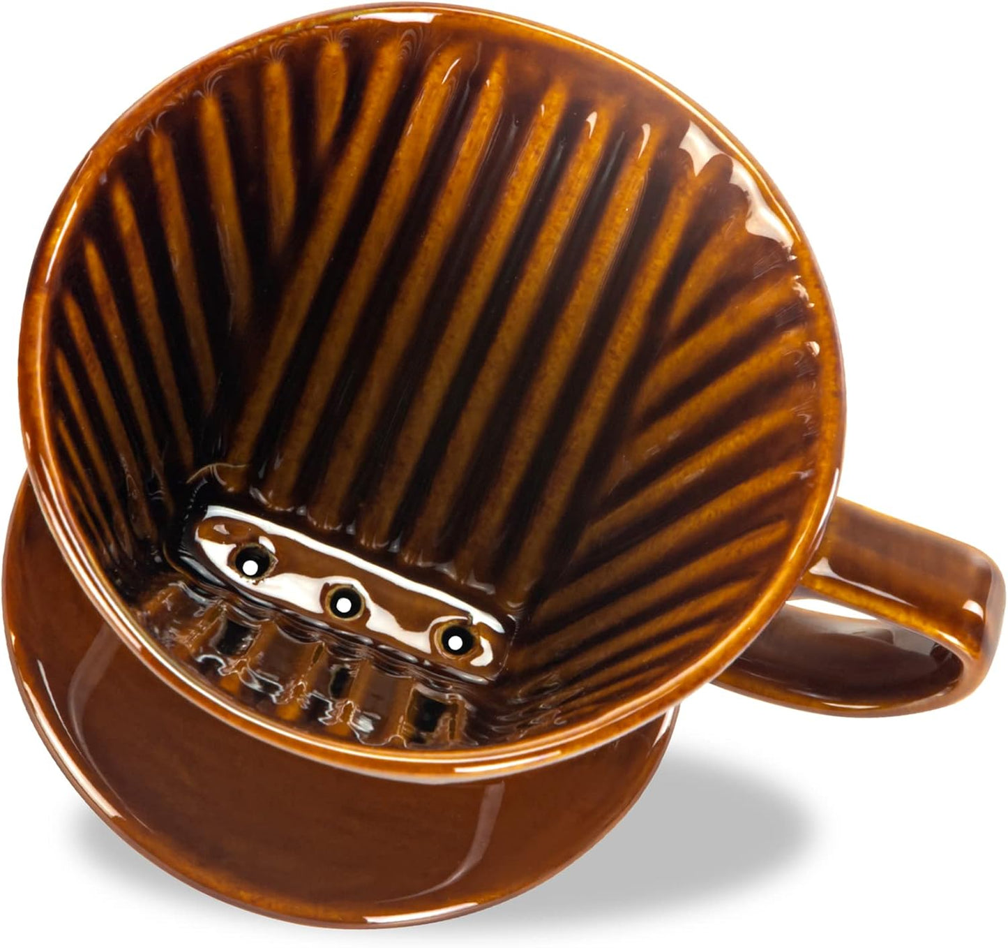 Pour Over Ceramic - Coffee Dripper Ceramic Coffee Maker with 3 Holes Flat Bottom, Porcelain Slow Filter Cone for Travel, Camping, Office, Home, Coffee Maker Brew